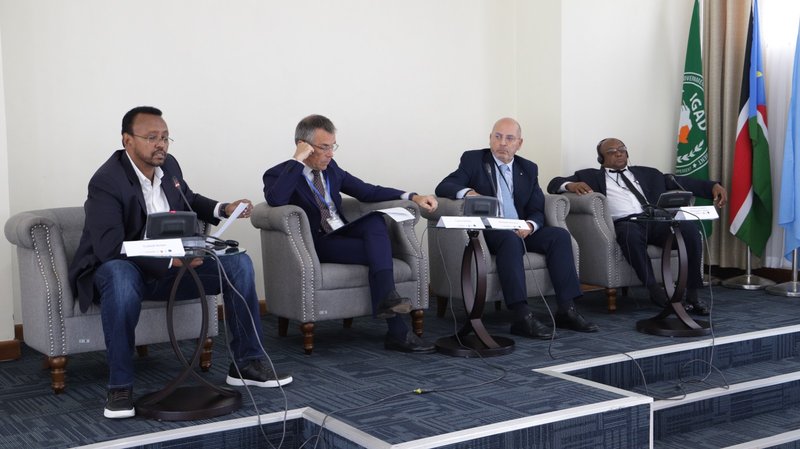 From left to right . ICPAC Director -Dr Guleid Artan , President CIMA Foundation – Mr. Luca Ferraris, The Director AICS Sudan Office – Mr. Michele Morana,  Director of Disaster Management Operations NCCD Sudan  – General. Gorashi Hussein Abdelgadir Gassim